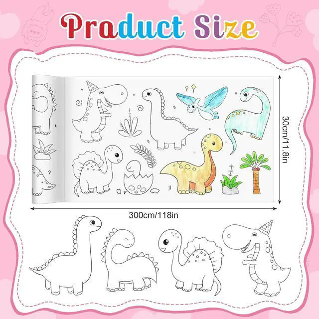 Alt view image 2 of 7 - 2 Pack Coloring Paper Roll for Kids, Sticky Drawing Roll, 11.8" × 118" | Thick Ink-Resistant Paper, Removable Adhesive Backing, 2 Themed Rolls, Easy-Tear Perforations, Giftable for Ages 3+