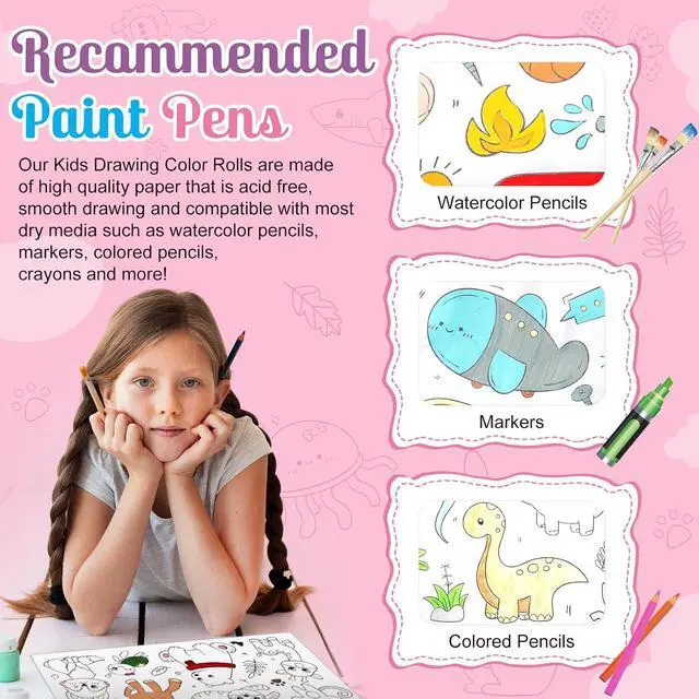 Alt view image 5 of 7 - 2 Pack Coloring Paper Roll for Kids, Sticky Drawing Roll, 11.8" × 118" | Thick Ink-Resistant Paper, Removable Adhesive Backing, 2 Themed Rolls, Easy-Tear Perforations, Giftable for Ages 3+
