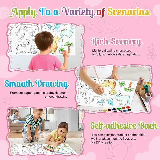 Alt view image 4 of 7 - 2 Pack Coloring Paper Roll for Kids, Sticky Drawing Roll, 11.8" × 118" | Thick Ink-Resistant Paper, Removable Adhesive Backing, 2 Themed Rolls, Easy-Tear Perforations, Giftable for Ages 3+