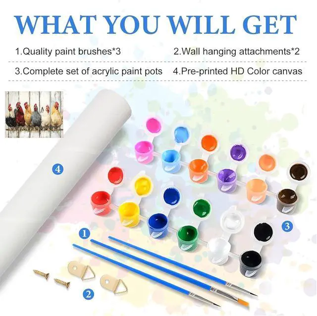 Alt view image 3 of 6 - KYOQFVN Chicken Paint by Numbers Kits for Adults - DIY Paint by Numbers Kit on CanvasAcrylic Painting by Number for Home Wall Decor 16 x 20 inch