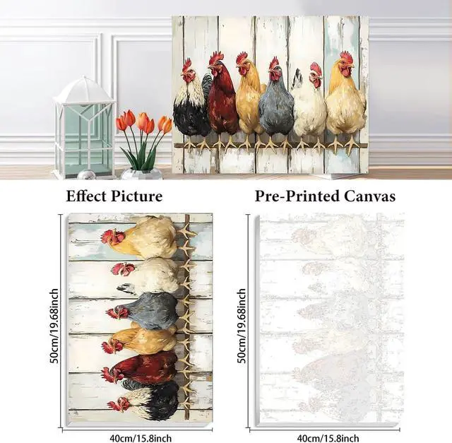 Alt view image 2 of 6 - KYOQFVN Chicken Paint by Numbers Kits for Adults - DIY Paint by Numbers Kit on CanvasAcrylic Painting by Number for Home Wall Decor 16 x 20 inch