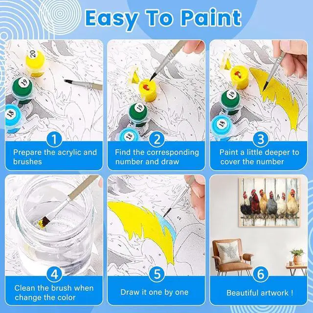 Alt view image 4 of 6 - KYOQFVN Chicken Paint by Numbers Kits for Adults - DIY Paint by Numbers Kit on CanvasAcrylic Painting by Number for Home Wall Decor 16 x 20 inch