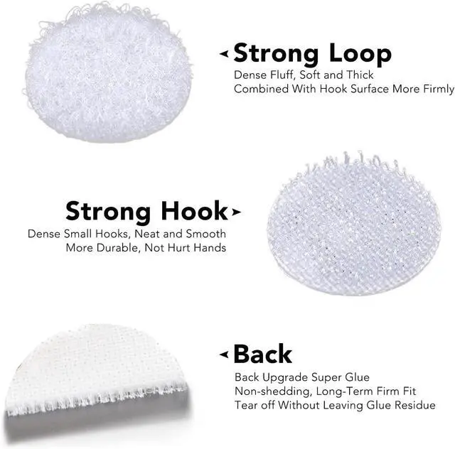 Alt view image 2 of 7 - Self Adhesive Dots,600pcs(300 Pairs) 0.59" Diameter Strong Sticky Round Nylon Dots, Hook and Loop Dots with Adhesive,for Classroom, Office, Home