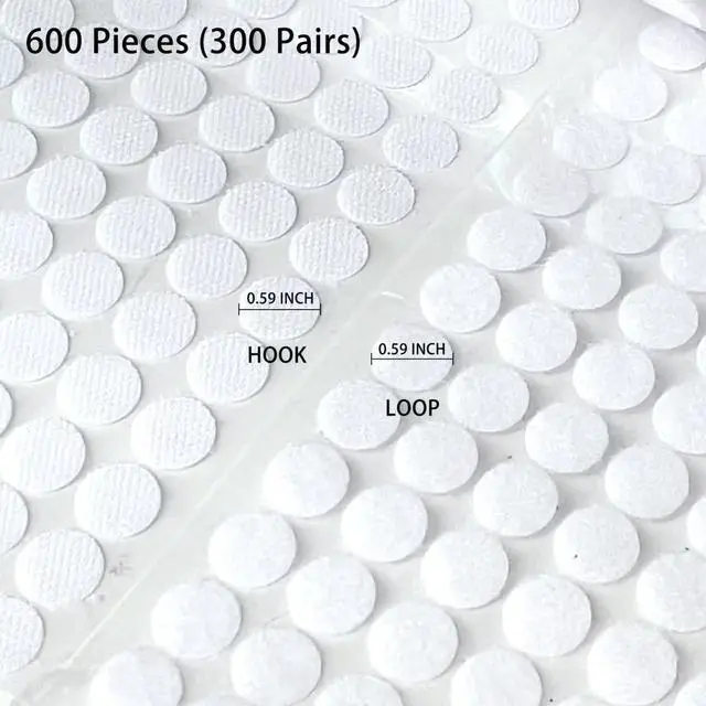 Alt view image 3 of 7 - Self Adhesive Dots,600pcs(300 Pairs) 0.59" Diameter Strong Sticky Round Nylon Dots, Hook and Loop Dots with Adhesive,for Classroom, Office, Home