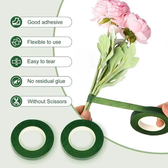 Alt view image 3 of 7 - 2 Rolls Floral Tape, 1/2 Inch Wide Flower Tape | Dark Green Floral Tape for Fresh Flowers, 30 Yards Florist Tape for Wedding Bouquet, Bouquet Stem Wrapping and Floral Craft