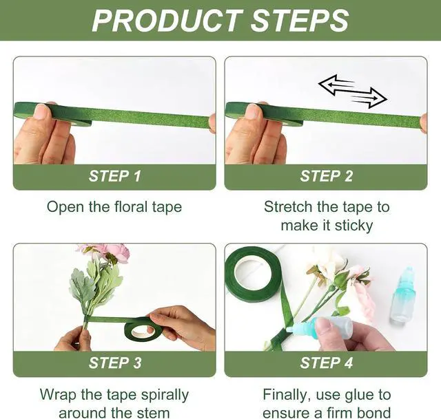 Alt view image 5 of 7 - 2 Rolls Floral Tape, 1/2 Inch Wide Flower Tape | Dark Green Floral Tape for Fresh Flowers, 30 Yards Florist Tape for Wedding Bouquet, Bouquet Stem Wrapping and Floral Craft
