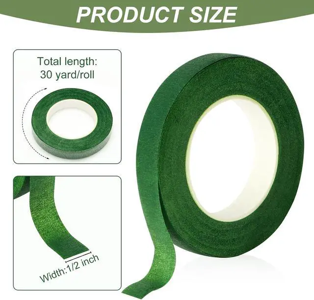 Alt view image 2 of 7 - 2 Rolls Floral Tape, 1/2 Inch Wide Flower Tape | Dark Green Floral Tape for Fresh Flowers, 30 Yards Florist Tape for Wedding Bouquet, Bouquet Stem Wrapping and Floral Craft