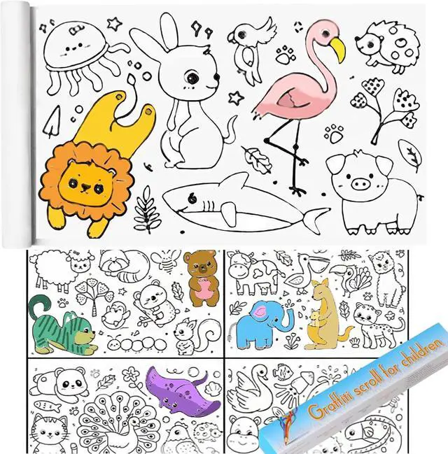 Main image of Sticky Coloring Paper Roll Animal 118x11.8Large | Drawing Paper Roll Big Painting Sheet for Kindergarten Home Party, Ideal Gift idea for Birthday