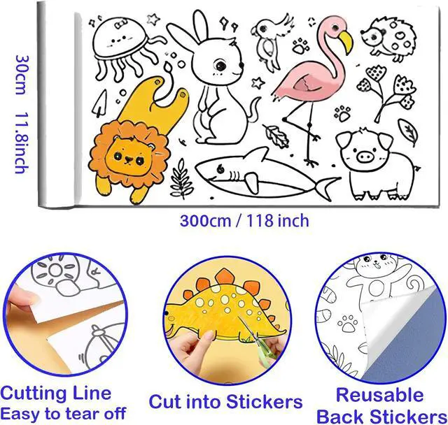 Alt view image 4 of 6 - Sticky Coloring Paper Roll Animal 118x11.8Large | Drawing Paper Roll Big Painting Sheet for Kindergarten Home Party, Ideal Gift idea for Birthday