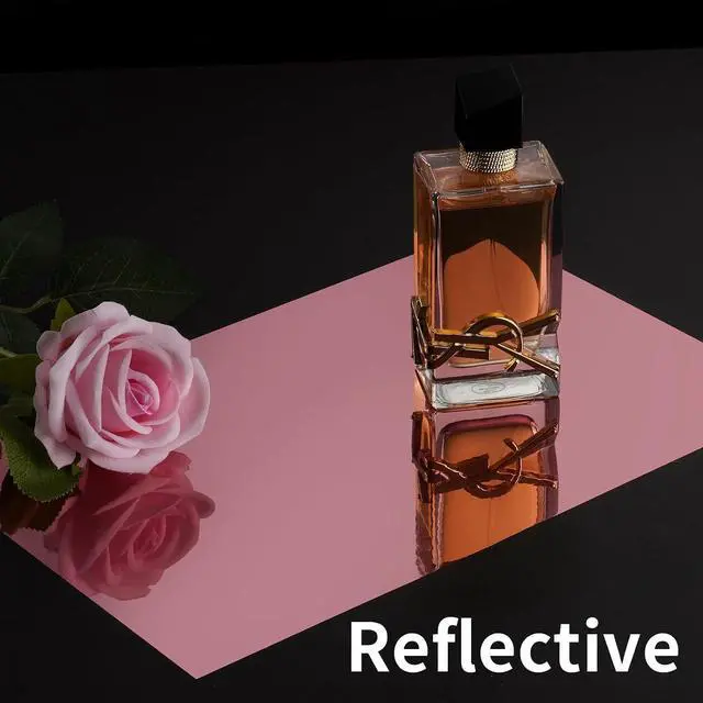 Alt view image 2 of 7 - FunStick Mirror Pink Vinyl Roll Self Adhesive Non Glass Rose Gold Mirror Stickers for Walls 12"x78.8" Reflective Peel and Stick Pink Paper for Crafts Home Party Mirror Wall Stickers Decor Appliances