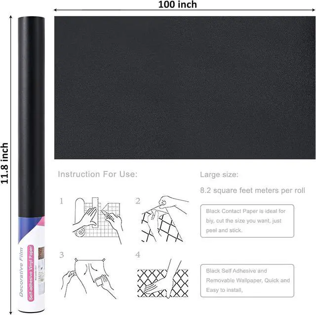 Alt view image 2 of 7 - Arthome 11.8''x100'' Black Contact Paper, Self Adhesive Wallpaper Waterproof Gloss PVC Vinyl, Oil Proof,Black Wallpaper, Vinyl Paper for Furniture Cover Surface,Countertop,Kitchen,Shelf Liner