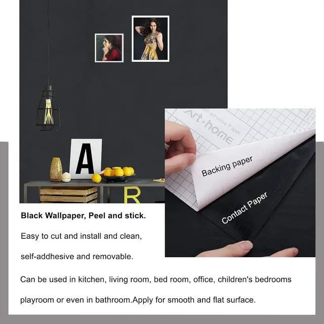 Alt view image 3 of 7 - Arthome 11.8''x100'' Black Contact Paper, Self Adhesive Wallpaper Waterproof Gloss PVC Vinyl, Oil Proof,Black Wallpaper, Vinyl Paper for Furniture Cover Surface,Countertop,Kitchen,Shelf Liner
