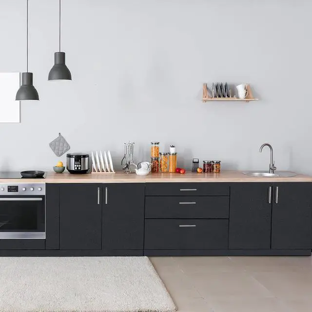 Alt view image 4 of 7 - Arthome 11.8''x100'' Black Contact Paper, Self Adhesive Wallpaper Waterproof Gloss PVC Vinyl, Oil Proof,Black Wallpaper, Vinyl Paper for Furniture Cover Surface,Countertop,Kitchen,Shelf Liner