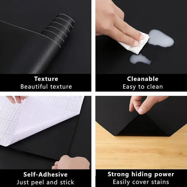 Alt view image 5 of 7 - Arthome 11.8''x100'' Black Contact Paper, Self Adhesive Wallpaper Waterproof Gloss PVC Vinyl, Oil Proof,Black Wallpaper, Vinyl Paper for Furniture Cover Surface,Countertop,Kitchen,Shelf Liner
