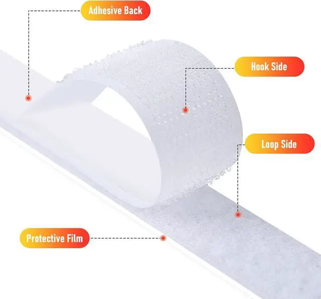 Alt view image 4 of 7 - PTUNA 32Ft *1 Inch Hook and Loop Tape with Adhesive Back,White | Heavy Duty Double Sided Adhesive Strips, Strong Sticky Strips Roll for Home/Office/School/Car