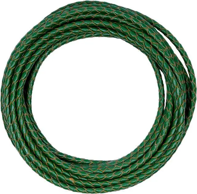Main image of Lystaii 5.5 Yards Genuine Leather Cord 4mm Round Braided Bolo Leather Cord Brown Strip Braiding Antique Strap 5m Long for Bracelet Necklace Beading DIY (Dark Green)