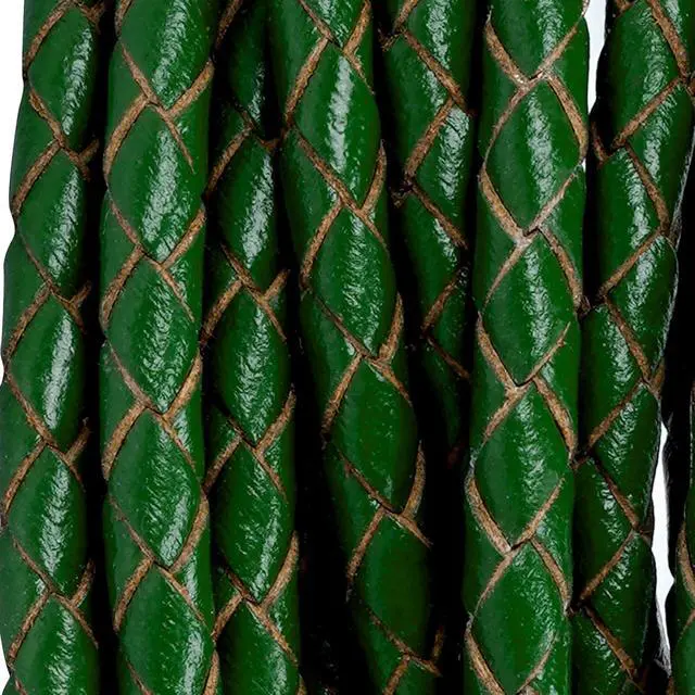 Alt view image 7 of 7 - Lystaii 5.5 Yards Genuine Leather Cord 4mm Round Braided Bolo Leather Cord Brown Strip Braiding Antique Strap 5m Long for Bracelet Necklace Beading DIY (Dark Green)