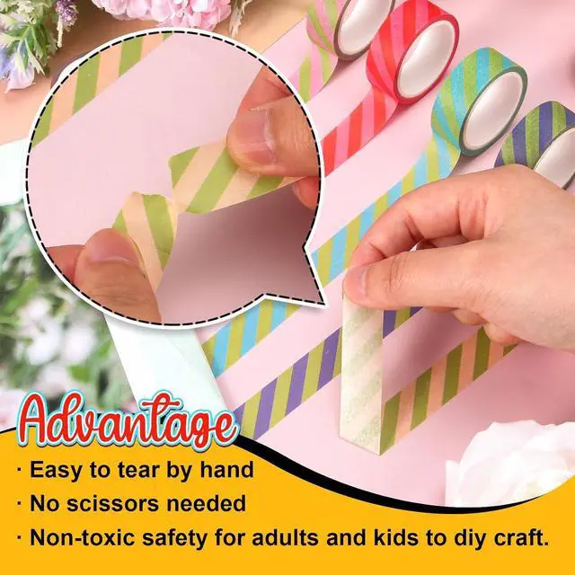 Alt view image 3 of 7 - Whaline 12 Rolls Striped Washi Tape Masking Tape Set Colorful Cabana Stripe Decorative Wrapping Paper Tapes Boxed for Birthday Scrapbook Journal DIY Crafts