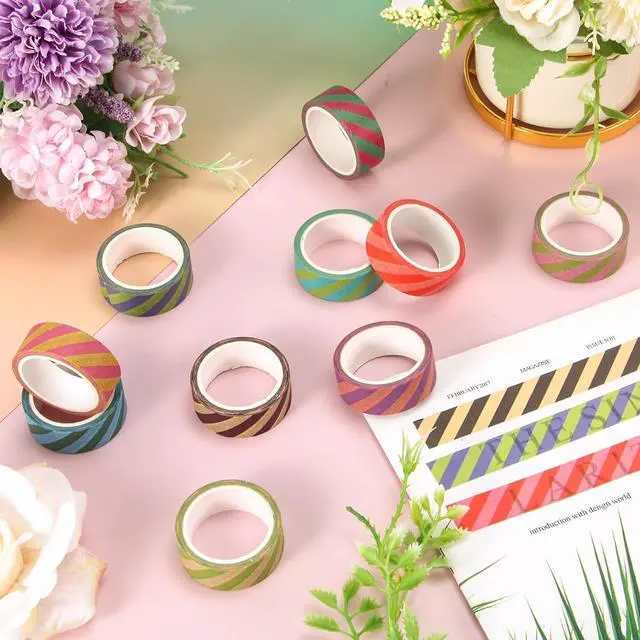 Alt view image 5 of 7 - Whaline 12 Rolls Striped Washi Tape Masking Tape Set Colorful Cabana Stripe Decorative Wrapping Paper Tapes Boxed for Birthday Scrapbook Journal DIY Crafts