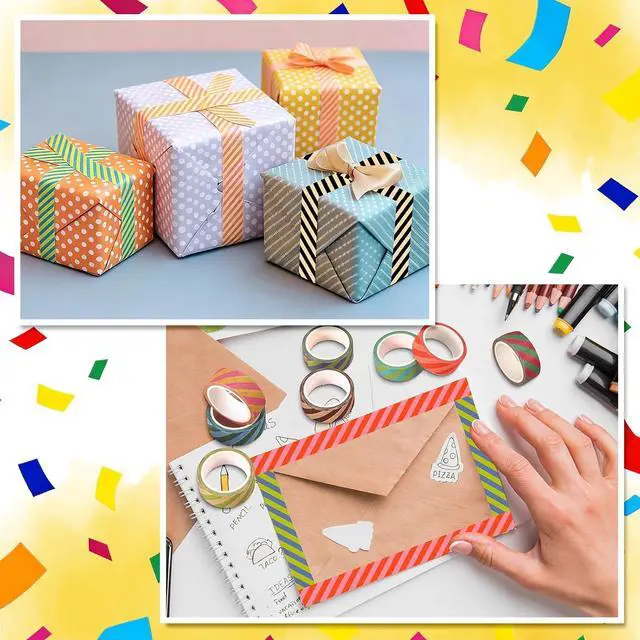Alt view image 6 of 7 - Whaline 12 Rolls Striped Washi Tape Masking Tape Set Colorful Cabana Stripe Decorative Wrapping Paper Tapes Boxed for Birthday Scrapbook Journal DIY Crafts