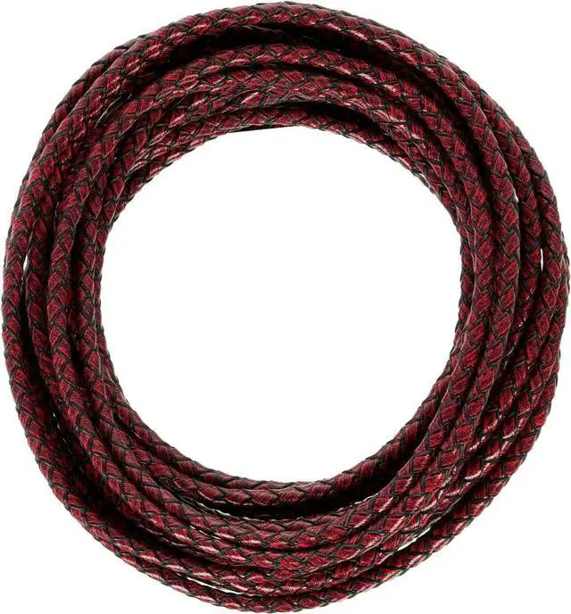 Main image of Lystaii 5.5 Yards Genuine Leather Cord 4mm Round Braided Bolo Leather Cord Brown Strip Braiding Antique Strap 5m Long for Bracelet Necklace Beading DIY (Vintage Red)