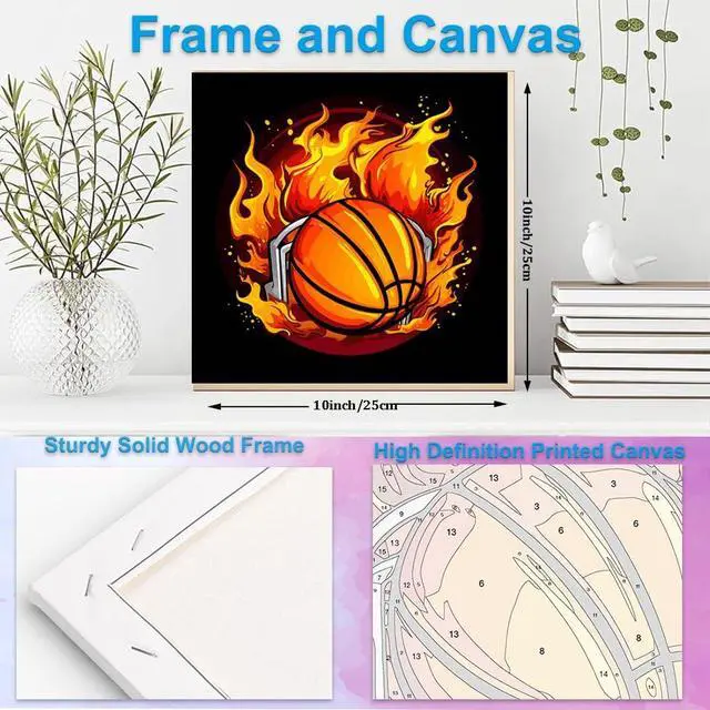 Alt view image 5 of 7 - Artunion Framed Paint by Numbers Kit for Adults Beginners & Kids Ages 8-12,Basketball Paint by Number with Frame Balls Sports Paint by Numbers Kit on Canvas 10 * 10 Inch Without Easel