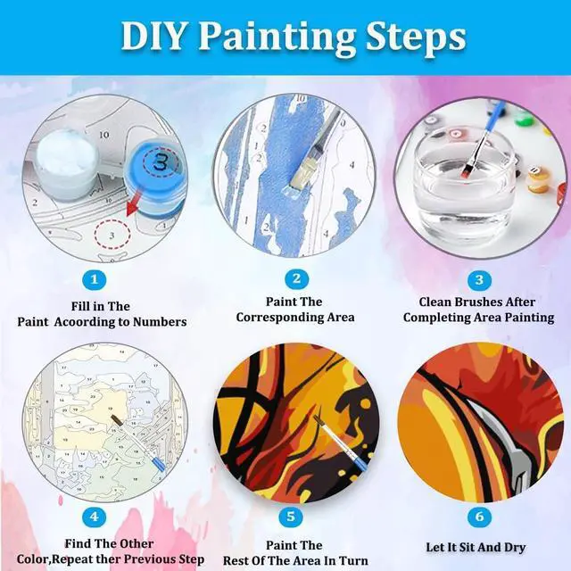 Alt view image 6 of 7 - Artunion Framed Paint by Numbers Kit for Adults Beginners & Kids Ages 8-12,Basketball Paint by Number with Frame Balls Sports Paint by Numbers Kit on Canvas 10 * 10 Inch Without Easel