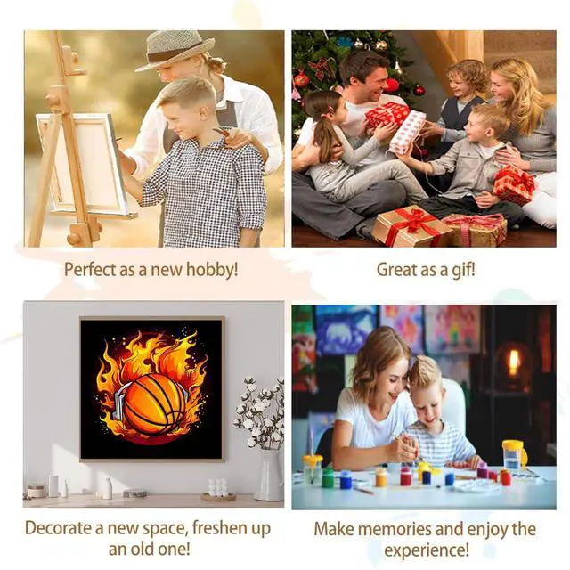 Alt view image 7 of 7 - Artunion Framed Paint by Numbers Kit for Adults Beginners & Kids Ages 8-12,Basketball Paint by Number with Frame Balls Sports Paint by Numbers Kit on Canvas 10 * 10 Inch Without Easel