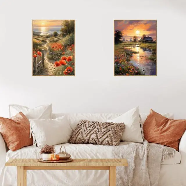 Alt view image 2 of 5 - Kaixine 2 Pack Paint by Numbers Kit for Adults - Landscape Flowers Sunset Paint by Number for Beginner DIY Adult Paint by Number Kits on Canvas,Oil Number Painting Kits for Home Decor 12x16 inch