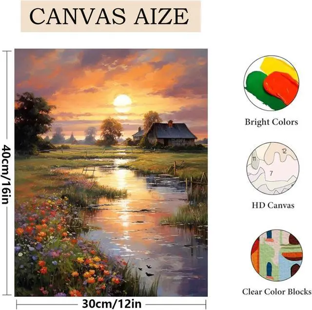 Alt view image 4 of 5 - Kaixine 2 Pack Paint by Numbers Kit for Adults - Landscape Flowers Sunset Paint by Number for Beginner DIY Adult Paint by Number Kits on Canvas,Oil Number Painting Kits for Home Decor 12x16 inch