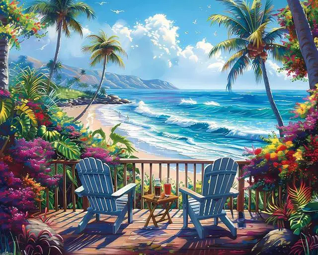 Main image of GMETNIC Paint by Numbers Kit for Adults Beginner, Relaxing Beach Paint by Number Kits On Canvas Oil Painting Kit for Adults for Gift Home Wall Decor (16x20 inch)