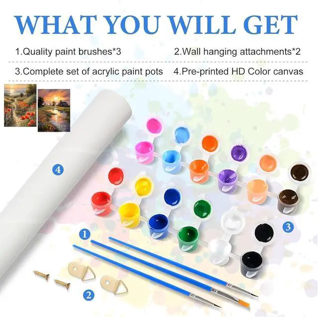 Alt view image 5 of 5 - Kaixine 2 Pack Paint by Numbers Kit for Adults - Landscape Flowers Sunset Paint by Number for Beginner DIY Adult Paint by Number Kits on Canvas,Oil Number Painting Kits for Home Decor 12x16 inch