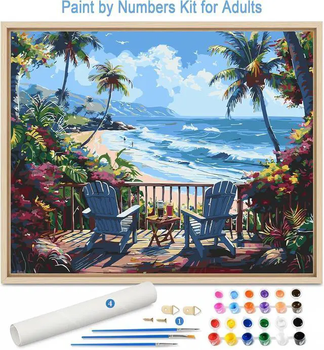 Alt view image 2 of 7 - GMETNIC Paint by Numbers Kit for Adults Beginner, Relaxing Beach Paint by Number Kits On Canvas Oil Painting Kit for Adults for Gift Home Wall Decor (16x20 inch)