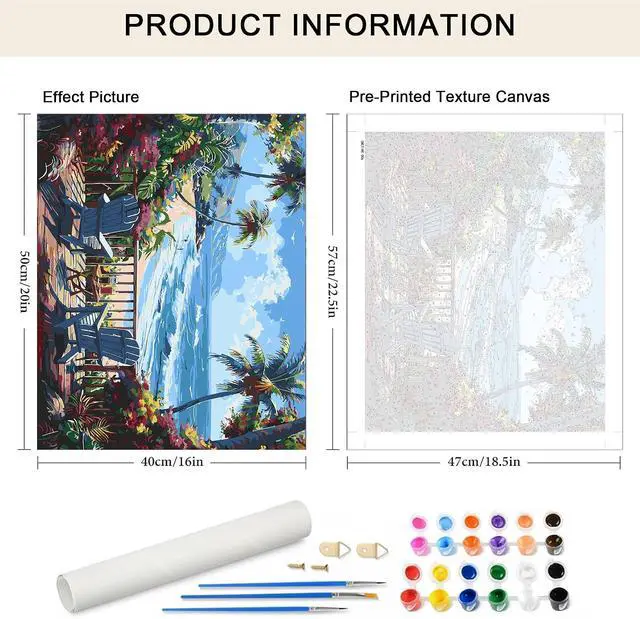 Alt view image 3 of 7 - GMETNIC Paint by Numbers Kit for Adults Beginner, Relaxing Beach Paint by Number Kits On Canvas Oil Painting Kit for Adults for Gift Home Wall Decor (16x20 inch)
