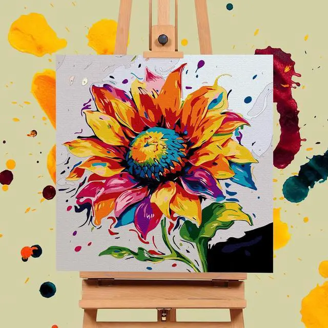 Alt view image 4 of 7 - Offito Framed Paint by Numbers Kit for Adults Beginners, Colorful Sunflower | 10x10 Inch, without Easel, Easy DIY Acrylic Canvas Craft Kit with Frame, Home Decor, Stress Relief Relaxing Hobby Gift