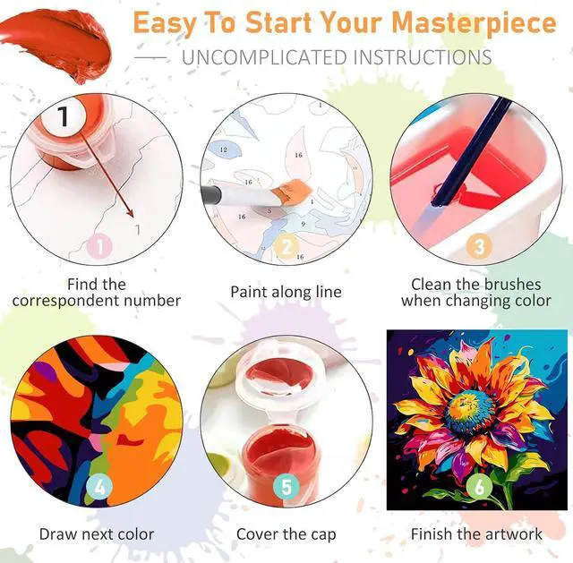 Alt view image 7 of 7 - Offito Framed Paint by Numbers Kit for Adults Beginners, Colorful Sunflower | 10x10 Inch, without Easel, Easy DIY Acrylic Canvas Craft Kit with Frame, Home Decor, Stress Relief Relaxing Hobby Gift