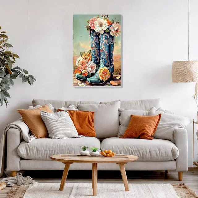 Alt view image 3 of 7 - DOMROM Framed Paint by Numbers Cowboy Boots for Adults Beginners, Adult Paint by Number Kits on Canvas, Acrylic Number Painting Craft Kits for Gift Home Decor 8x12in