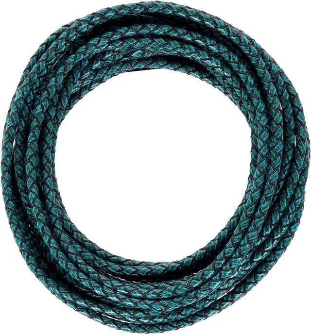 Main image of Lystaii 5.5 Yards Genuine Leather Cord 4mm Round Braided Bolo Leather Cord Brown Strip Braiding Antique Strap 5m Long for Bracelet Necklace Beading DIY (Vintage Blue)