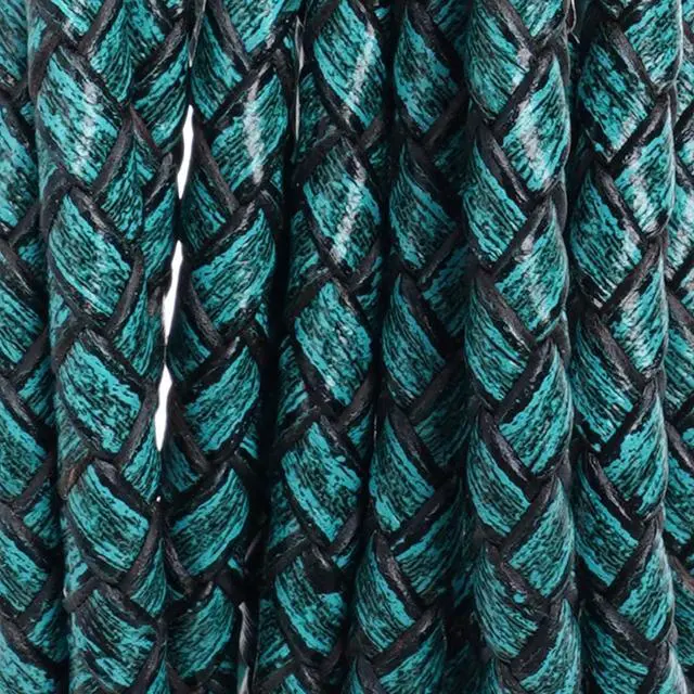 Alt view image 4 of 7 - Lystaii 5.5 Yards Genuine Leather Cord 4mm Round Braided Bolo Leather Cord Brown Strip Braiding Antique Strap 5m Long for Bracelet Necklace Beading DIY (Vintage Blue)