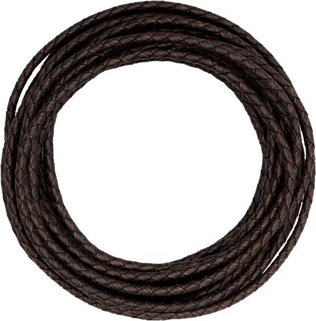 Main image of Lystaii 5.5 Yards Genuine Leather Cord 4mm Round Braided Bolo Leather Cord Brown Strip Braiding Antique Strap 5m Long for Bracelet Necklace Beading DIY (Distressed Gray)
