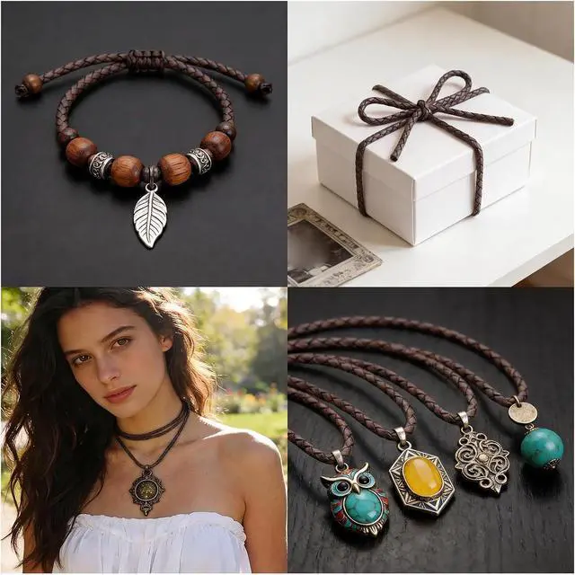 Alt view image 4 of 7 - Lystaii 5.5 Yards Genuine Leather Cord 4mm Round Braided Bolo Leather Cord Brown Strip Braiding Antique Strap 5m Long for Bracelet Necklace Beading DIY (Distressed Gray)