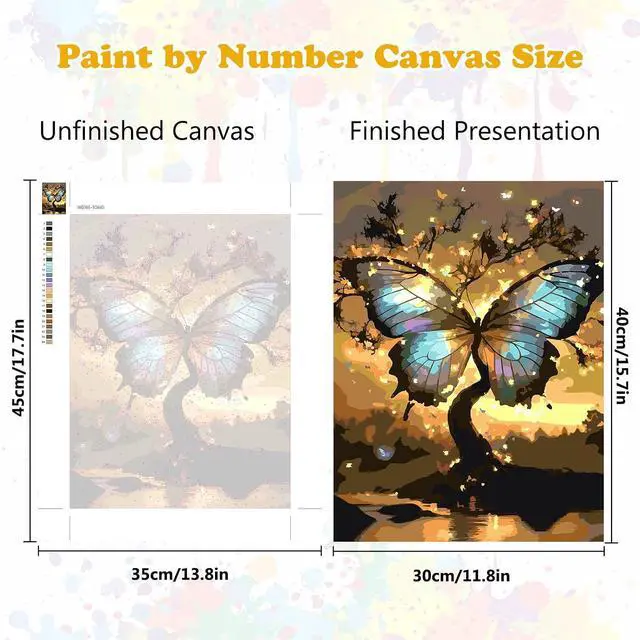 Alt view image 5 of 7 - MEIYUDA Tree of Life Paint by Numbers Kit for Adults, Butterfly Paint by Numbers for Beginners, DIY Acrylic Oil Painting by Number on Canvas Without Frame for Home Wall Decor 12x16in