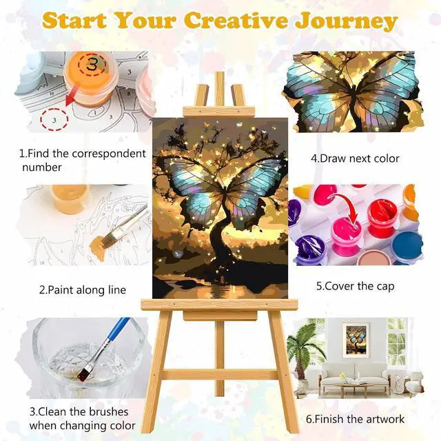Alt view image 6 of 7 - MEIYUDA Tree of Life Paint by Numbers Kit for Adults, Butterfly Paint by Numbers for Beginners, DIY Acrylic Oil Painting by Number on Canvas Without Frame for Home Wall Decor 12x16in