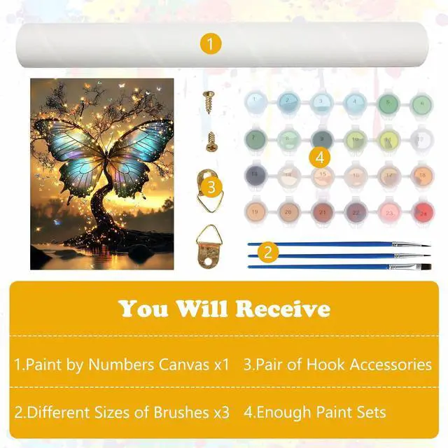 Alt view image 7 of 7 - MEIYUDA Tree of Life Paint by Numbers Kit for Adults, Butterfly Paint by Numbers for Beginners, DIY Acrylic Oil Painting by Number on Canvas Without Frame for Home Wall Decor 12x16in