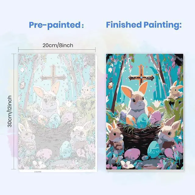 Alt view image 3 of 7 - MXJSUA Easter Framed Paint by Numbers for Adults Beginners, Easy Adults' Paint-by-Number Kits on Canvas with Easel, Bunnies Acrylic Number Painting Crafts Kit Gifts for Home Decor, 8x12inch