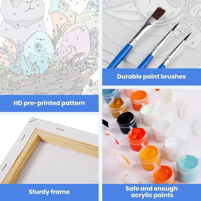 Alt view image 4 of 7 - MXJSUA Easter Framed Paint by Numbers for Adults Beginners, Easy Adults' Paint-by-Number Kits on Canvas with Easel, Bunnies Acrylic Number Painting Crafts Kit Gifts for Home Decor, 8x12inch