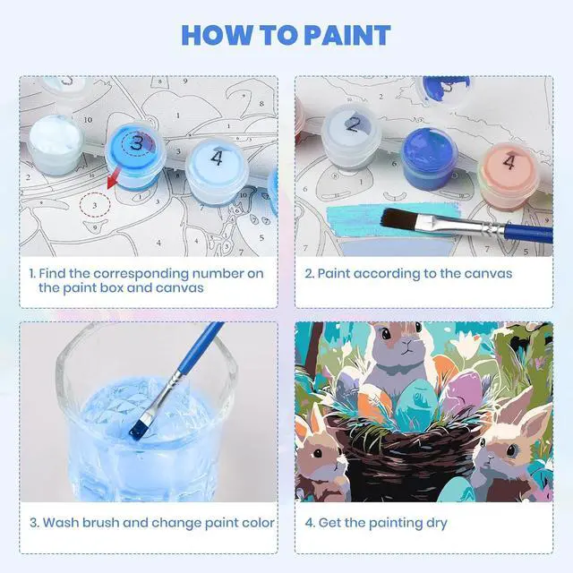 Alt view image 5 of 7 - MXJSUA Easter Framed Paint by Numbers for Adults Beginners, Easy Adults' Paint-by-Number Kits on Canvas with Easel, Bunnies Acrylic Number Painting Crafts Kit Gifts for Home Decor, 8x12inch