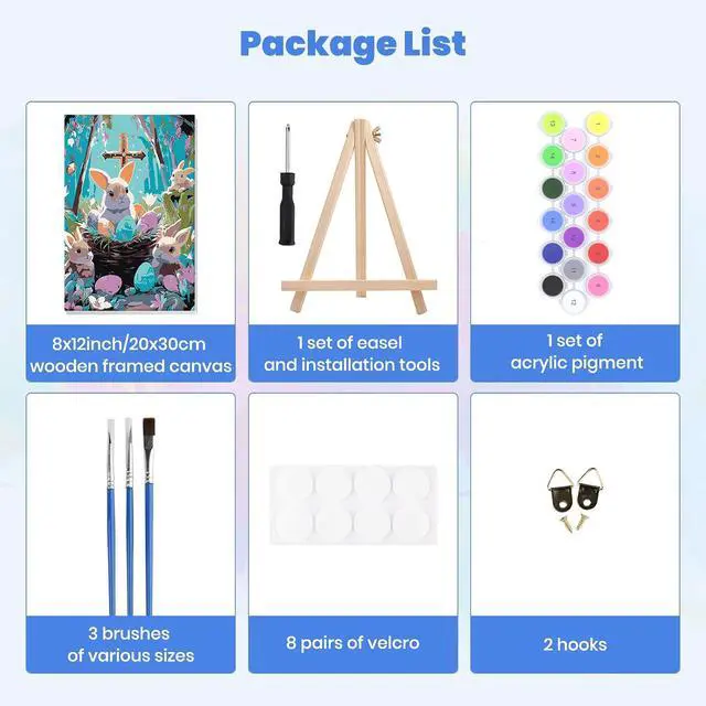 Alt view image 7 of 7 - MXJSUA Easter Framed Paint by Numbers for Adults Beginners, Easy Adults' Paint-by-Number Kits on Canvas with Easel, Bunnies Acrylic Number Painting Crafts Kit Gifts for Home Decor, 8x12inch