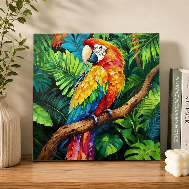 Alt view image 2 of 7 - AUKELHJ Framed Paint by Numbers Kit for Adults, Parrot, 10x10 inch | Paint by Number for Adults Beginner & Kids Ages 8-12, Framed Canvas, Easel Included, Fun and Relaxing, Gifts Box, Home Decor