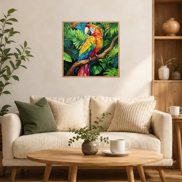 Alt view image 3 of 7 - AUKELHJ Framed Paint by Numbers Kit for Adults, Parrot, 10x10 inch | Paint by Number for Adults Beginner & Kids Ages 8-12, Framed Canvas, Easel Included, Fun and Relaxing, Gifts Box, Home Decor